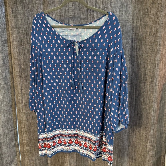 Laura Scott Women's Top Blue Red SZ 3X Boho - Picture 1 of 11